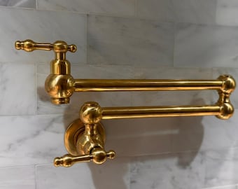 Unlacquered Brass Pot Filler, Wall Mount Pot Filler, Brass Kitchen Faucet, Stove Pot Filler