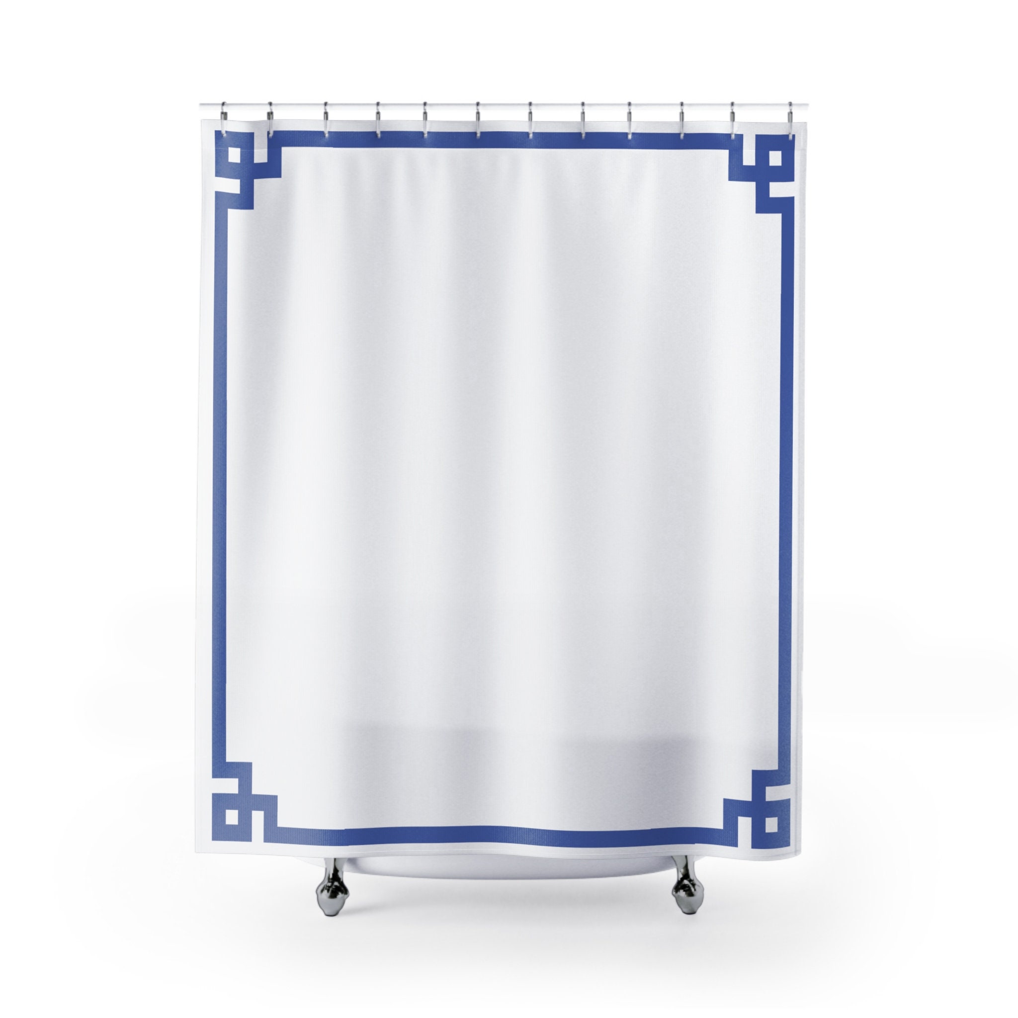 Blue Greek Key Shower Curtain, Classic Bathroom Decor, Traditional
