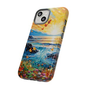 Sunrise Coast Abstract Expressionist Phone Case: Vibrant Color-field Design with Butterfly Motif