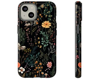 Boho Chic: Mobilskal med vildblommor på djärv svart bakgrund