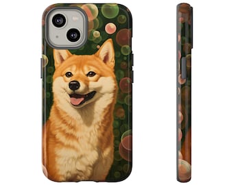 Lekfullt Shiba Inu-hundporträttsfodral: Tecknad konst med Yayoi Kusama-inspirerad design