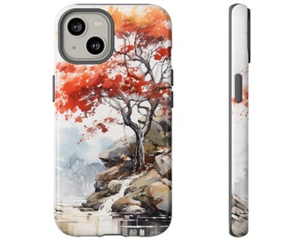 Fantastiskt akvarellträdsfodral med Whistler-inspirerade lösa kompositioner - Utsökt Crimson och Amber-design