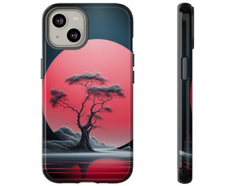 Fantastiskt cirkelformat telefonskal: Fängslande rosaröd himmel i mjukt ljus inspirerad av Kevin Sloan