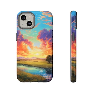 Vibrant Sunset Sky - Inspired by Hayao Miyazaki&#39;s Aesthetic - Exquisite Digital Painting for Phone Cases