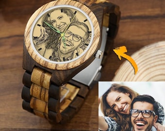 Custom Engraved Men's Wooden Photo Watch 45mm