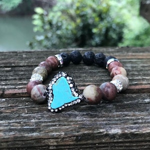 Turquoise howlite pave stretch bracelet Picasso Jasper stackable