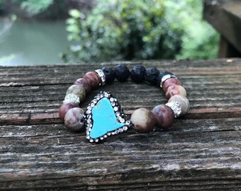 Turquoise howliet pave stretcharmband Picasso Jasper stapelbaar