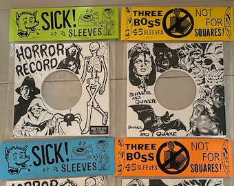Conjunto de 3 fundas serigrafiadas de Horror Record 45 Sick