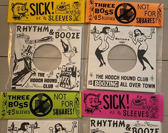 Set of 3 Silkscreened Rhythm & Booze 45 Sick Sleeves