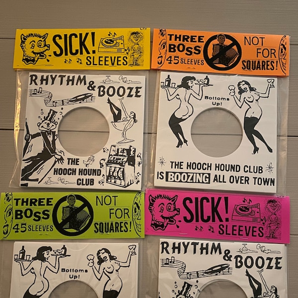 Set of 3 Silkscreened Rhythm & Booze 45 Sick Sleeves