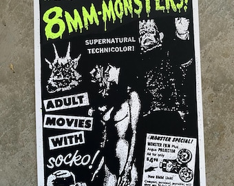 8MM-Monsters 3.5” X 5” Mini Screen Print