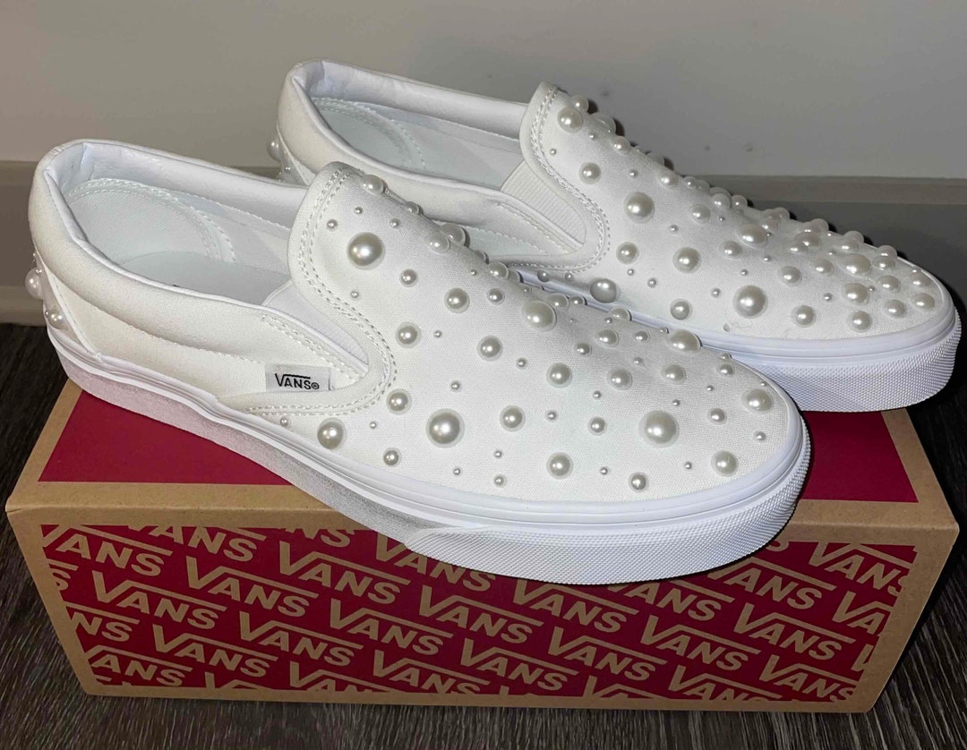 Bejeweled Vans Custom Wedding Slip on Vans Pearl Wedding Etsy
