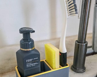 Organizador moderno acanalado para fregadero de cocina / Soporte para esponjas, jabonera, bandeja de drenaje