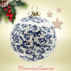 PALLA DI NATALE in Porcellana - Decorazione Carta tipica Fiorentina Blu