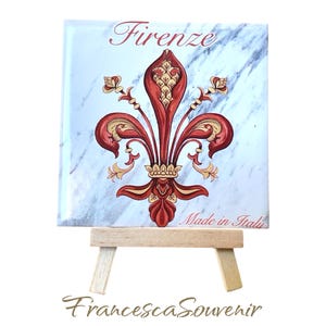 “Firenze” ceramic tile with red lily – Handmade souvenir Made in Italy.