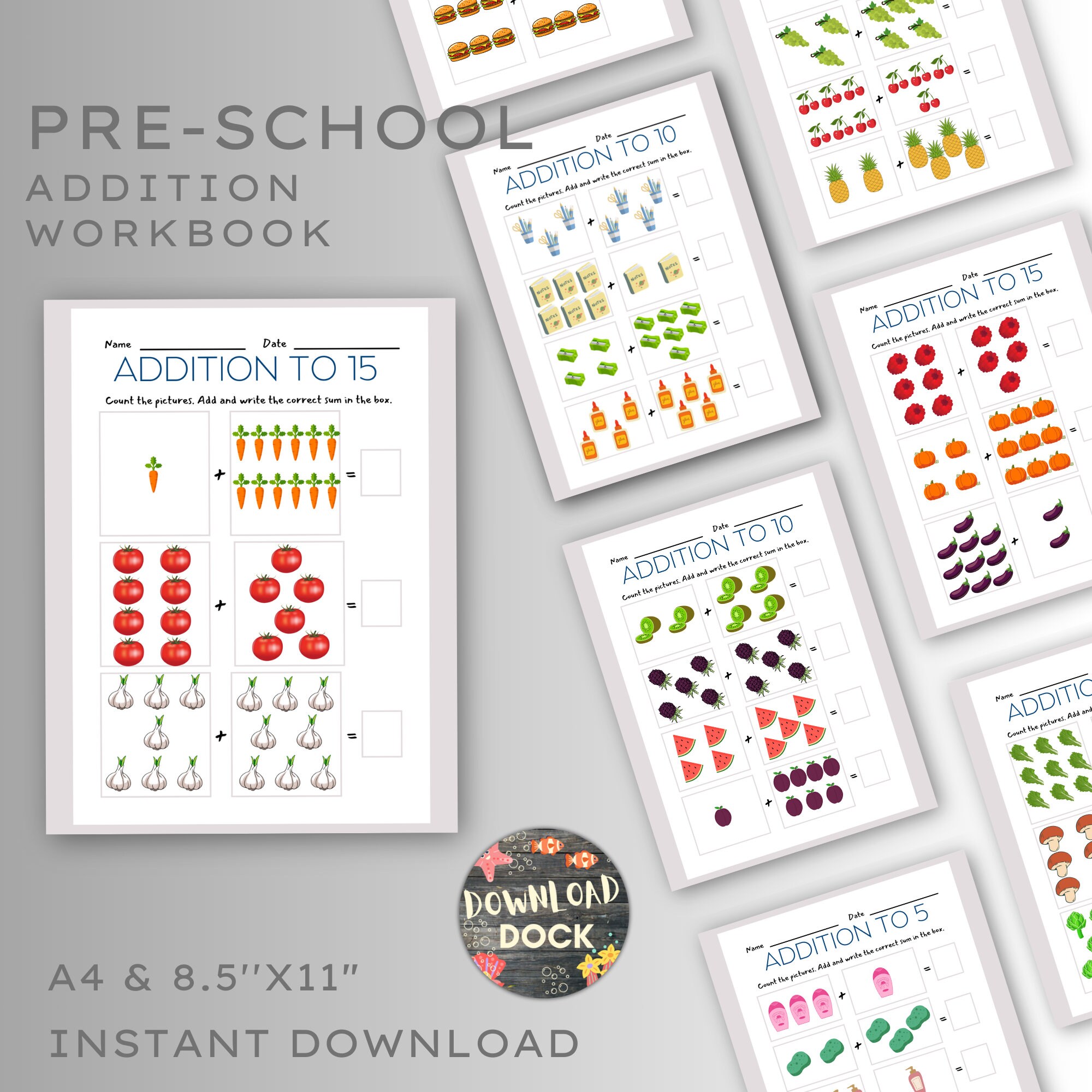 Prep Maths Additoion Preschool Addition Math Worksheets. Educational Activity for ...