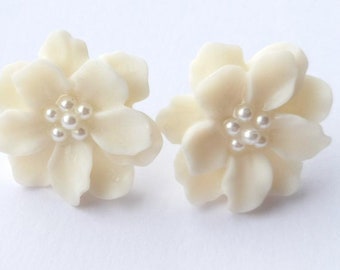 Boucles d'oreilles de mariée en argent sterling 925 avec perles et motif floral, bijoux de mariage