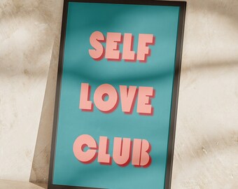 Clube do Amor Próprio, Arte de Parede Retrô, Arte de Parede Tipográfica, Impressões Tipográficas, Pôster para Dormitório, Decoração de Parede, Arte de Parede para Imprimir, Download Digital