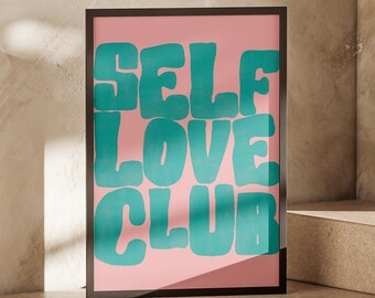 Clube do Amor Próprio, Arte de Parede Retrô, Arte de Parede Tipográfica, Impressões Tipográficas, Pôster para Dormitório, Decoração de Parede, Arte de Parede para Imprimir, Download Digital