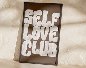 Self Love Club, arte retrô de parede, arte tipográfica de parede, impressões tipográficas, pôster de dormitório, decoração de parede, arte de parede para impressão, download digital, Boho