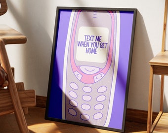 Citeer muurposter, sms me als je thuiskomt, vriendschapskunst, retro wanddecoratie, grote funky muurkunst, aanmoedigingskunst, preppy roze poster