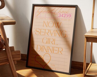 Trendy roze nu serverend meisje diner print, grappige keuken wanddecoratie, gast ruit print, esthetische keuken print, bar kar decor, college decor