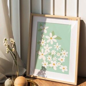 Sage Green Wall Art, Daisies Wall Art, Flowers Poster, Flower Art Print, Floral Illustration, Boho Art Print, Digital Download
