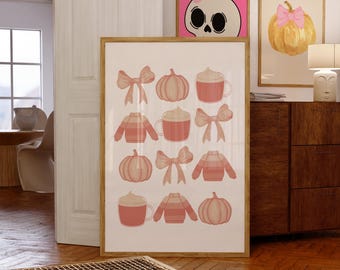Coquette Halloween Print: Bows, Pumpkins, Preppy Decor (Digital Download)