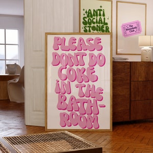 Please Don&#39;t Do Coke In The Bathroom, Girly Preppy Poster, Funky Decor Printable, Trendy Pink Bathroom Wall Art, Funny Bathroom Wall Art