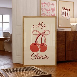 Plakat Cherie, Ma Cherie, Plakat kuchenny, Modny nadruk, Preppy nadruk, Estetyka pokoju Coquette, Wystrój apartamentu, Sztuka ścienna Old Money