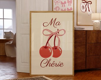 Affiche Cherie, Ma Cherie, affiche de cuisine, impression tendance, impression preppy, esthétique de chambre coquette, décoration d'appartement, art mural ancien argent