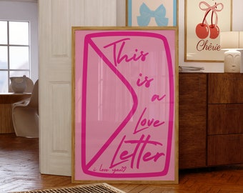 Carta de amor, Arte mural estético, Estilo Pinterest, Lovecore, Impresión preppy, Póster de moda, Arte de sobres dibujados a mano, Decoración de dopamina, Decoración de dormitorios