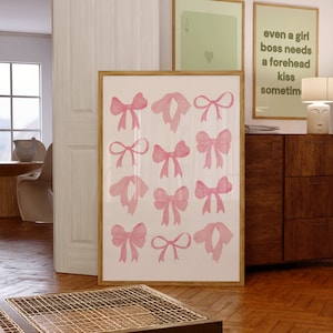 Balletcore Wall Art, Coquette Room Decor, Old Money Aesthetic Wall Decor, Trendy Preppy Aesthetic Bow Art, Girly Pink Dorm Decor