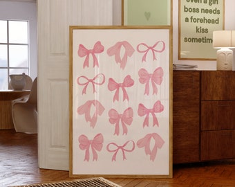 Balletcore Wall Art, Coquette Room Decor, Old Money Aesthetic Wall Decor, Trendy Preppy Aesthetic Bow Art, Girly Pink Dorm Decor