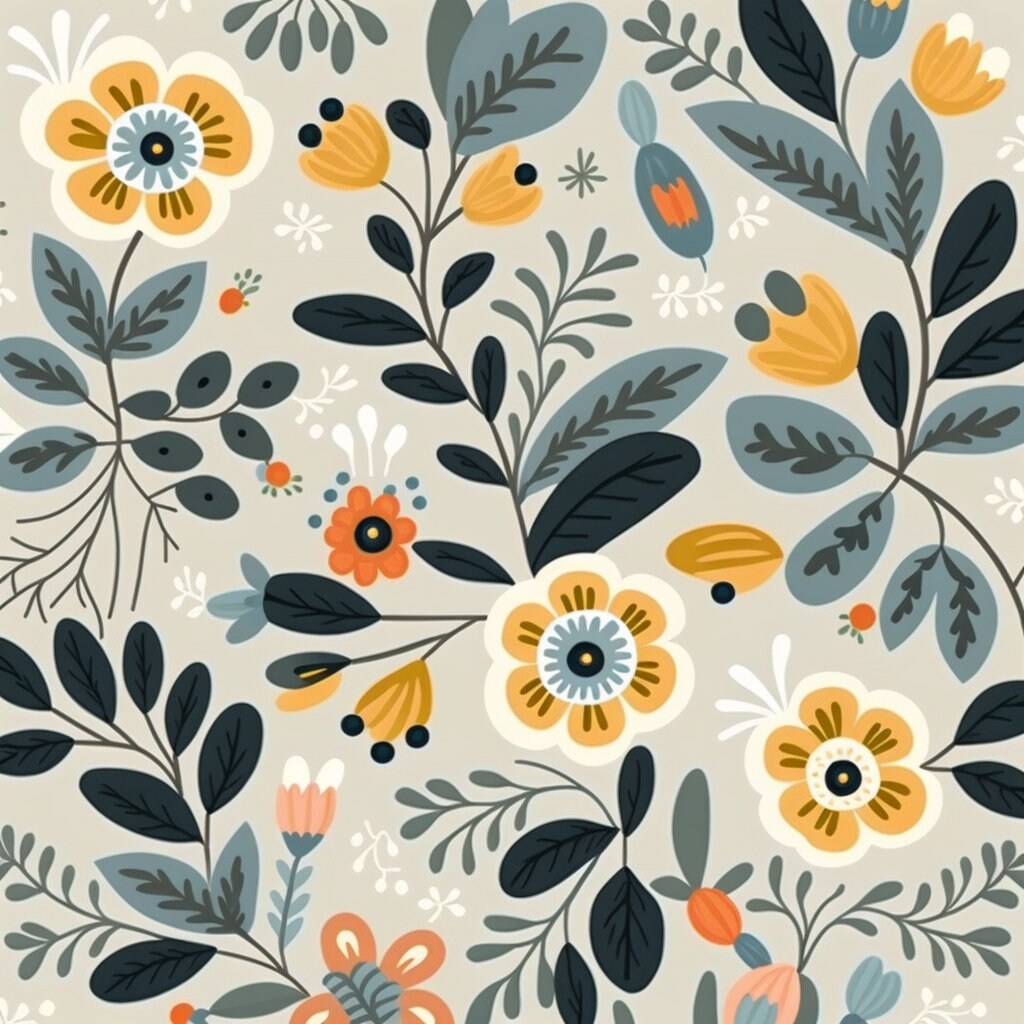 Bundle of 40 Folk Art Seamless Pattern Illustrations on Grey Background ...