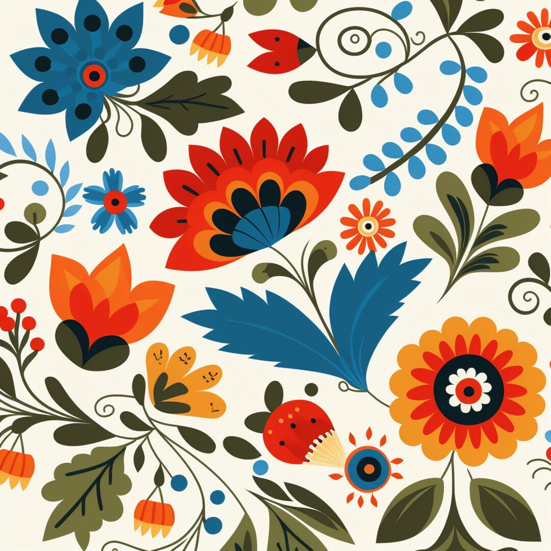 Bundle of 40 Folk Art Seamless Pattern Illustrations on White ...