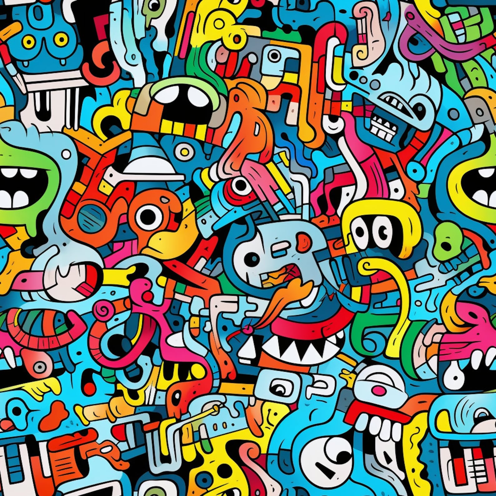 Bundle of 40 Comic Doodle Seamless Pattern Illustrations on White ...