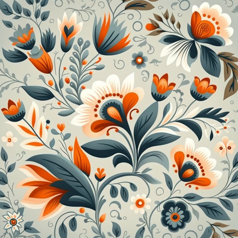 Bundle of 40 Folk Art Seamless Pattern Illustrations on Grey Background ...