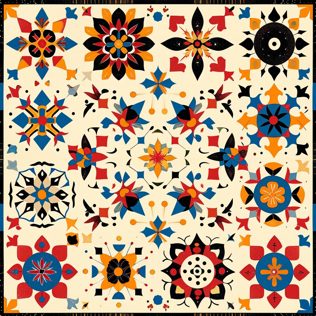 Bundle of 40 Folk Art Seamless Pattern Illustrations Digital Clipart ...