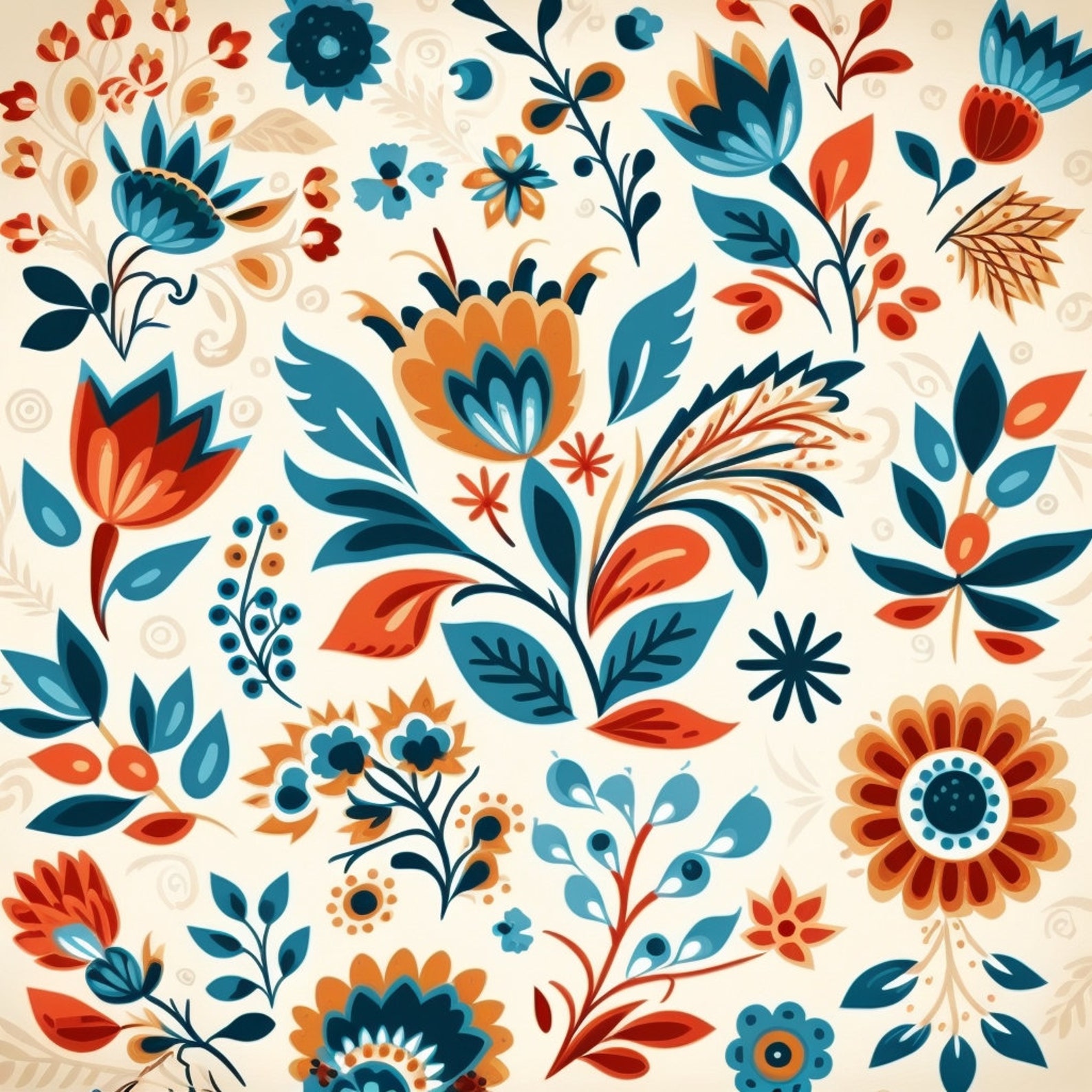 Bundle of 40 Folk Art Seamless Pattern Illustrations on White ...
