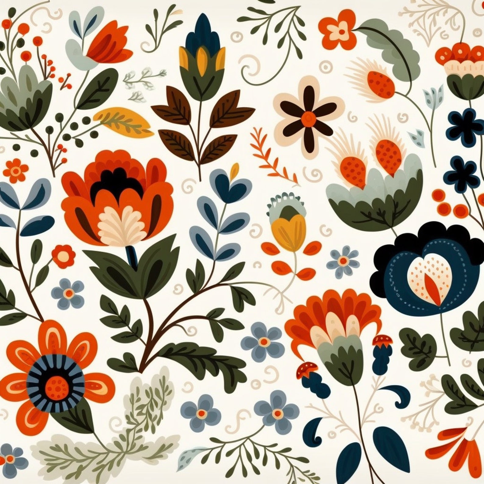 Bundle of 40 Folk Art Seamless Pattern Illustrations on White ...
