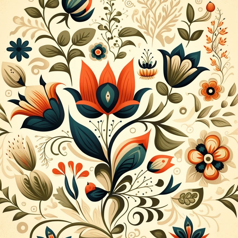 Bundle of 40 Folk Art Seamless Pattern Illustrations on Light Yellow ...