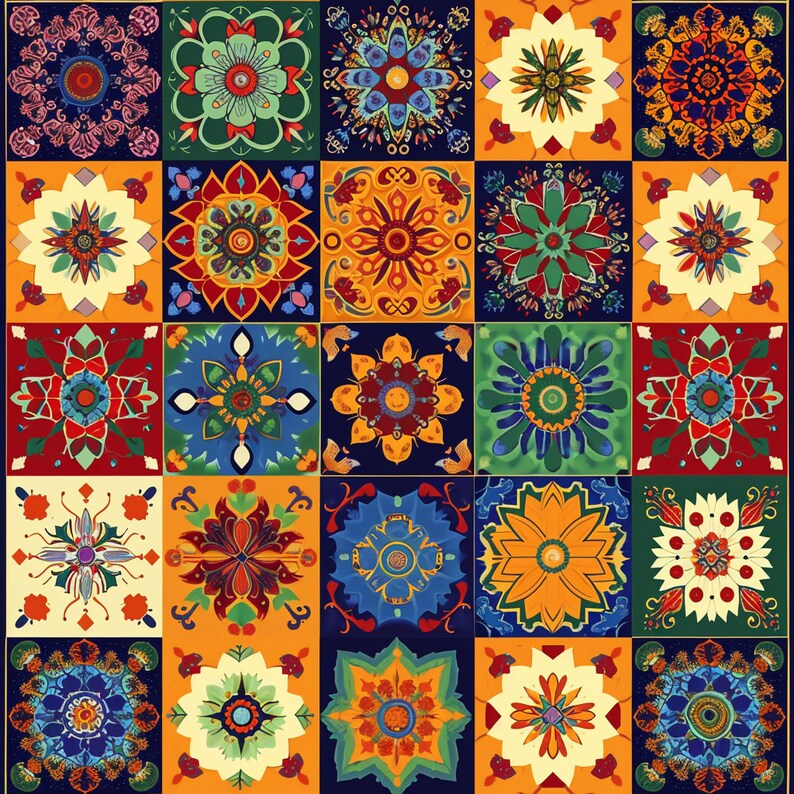 Bundle of 40 Folk Art Seamless Pattern Illustrations Digital Clipart ...