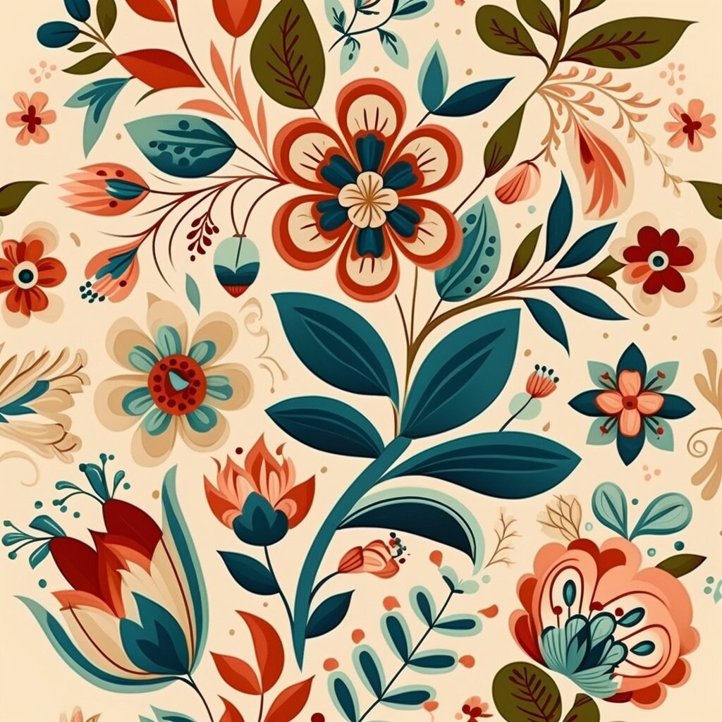 Bundle of 40 Folk Art Seamless Pattern Illustrations on Light Yellow ...