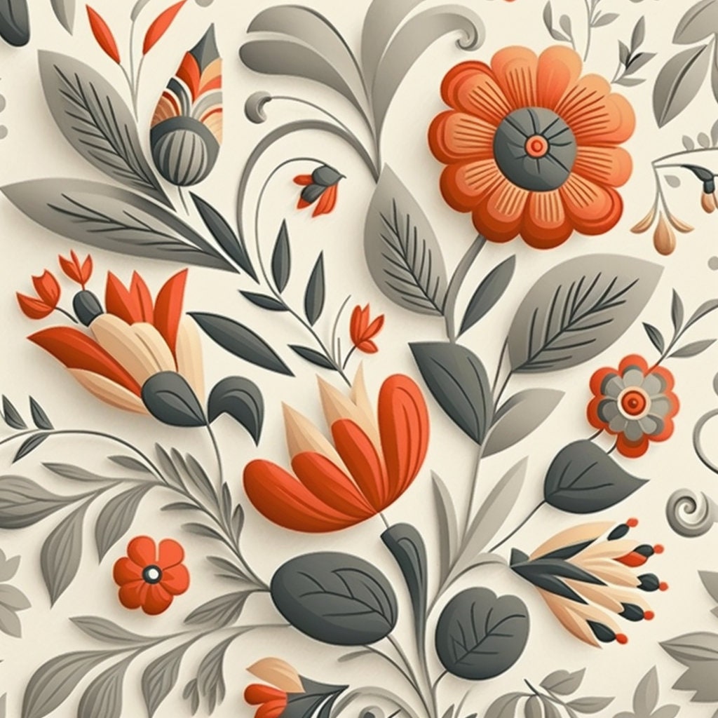 Bundle of 40 Folk Art Seamless Pattern Illustrations on Grey Background ...
