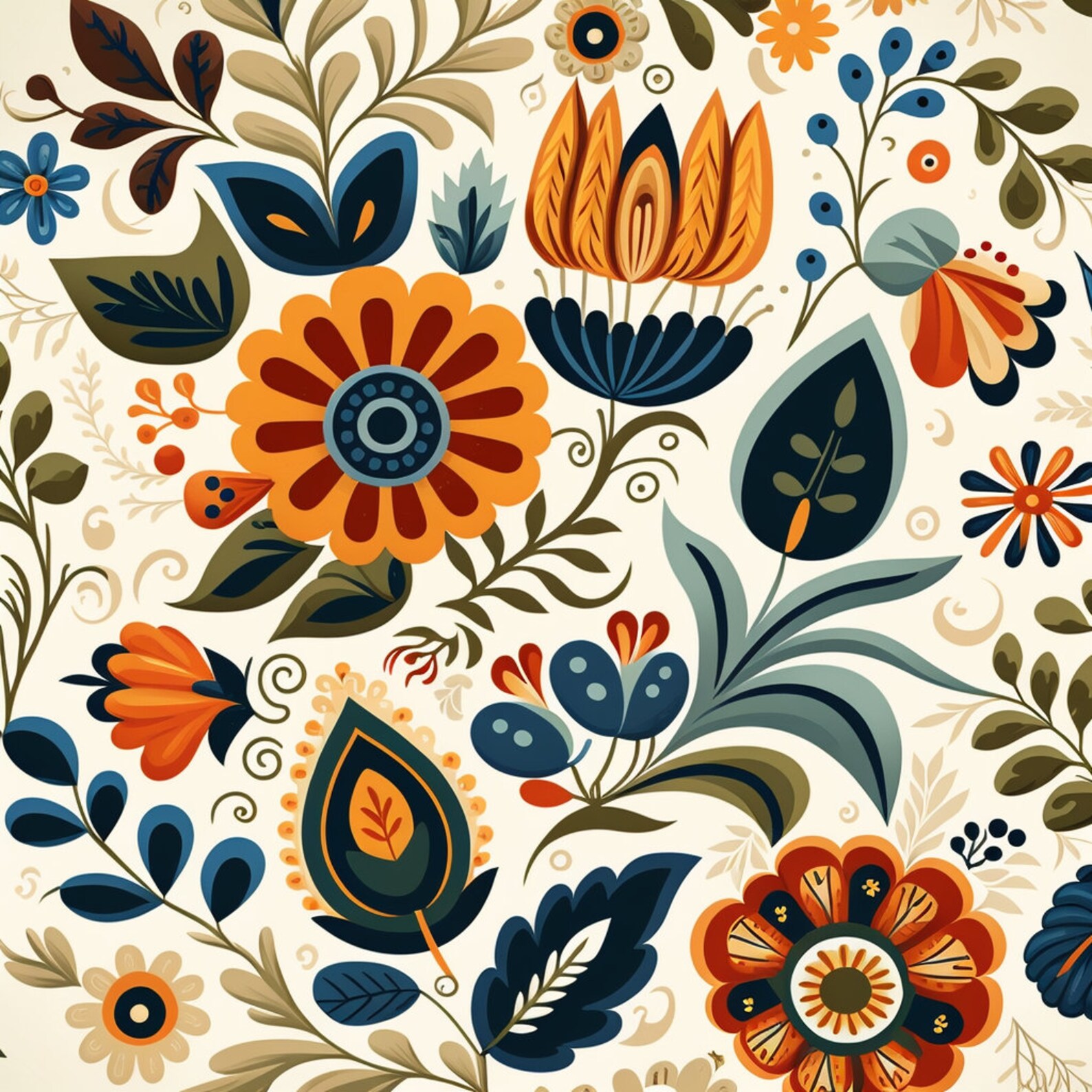 Bundle of 40 Folk Art Seamless Pattern Illustrations on White ...