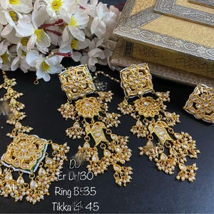 Ramisha Kundan earrings tikka set ,,,,Indian Pakistani jewellery set