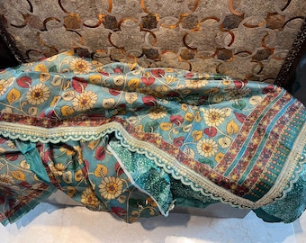 Kalamkari Printed Saree, Organza Fabric, Women's Blouse