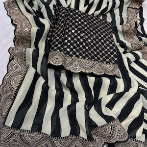 Striped Gorgette saree/indism saree