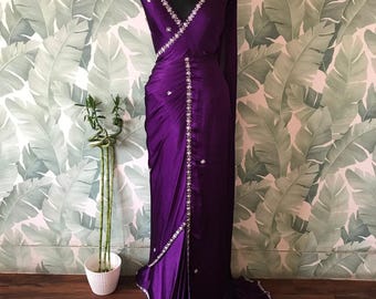 Kiwik saree purple saree Partywear sari Indian sarees